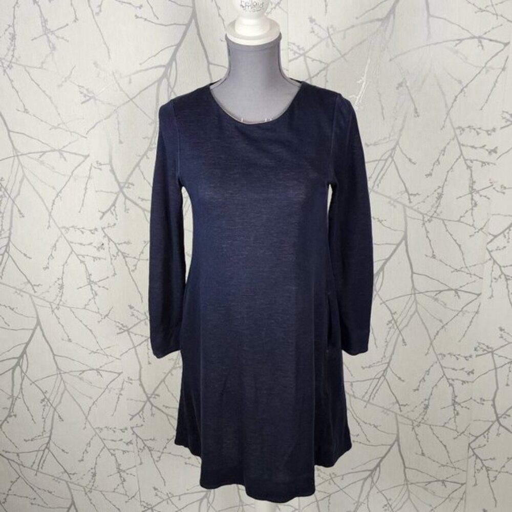 COS Navy Pink Reversible Tencel Cotton Stretch Round Neck Dress